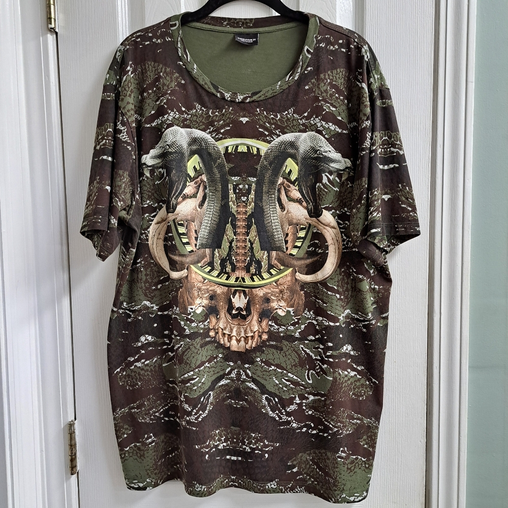Marcelo Burlon County of Milan Snake and Skull Tee in Brown and Olive - Picture 2 of 9